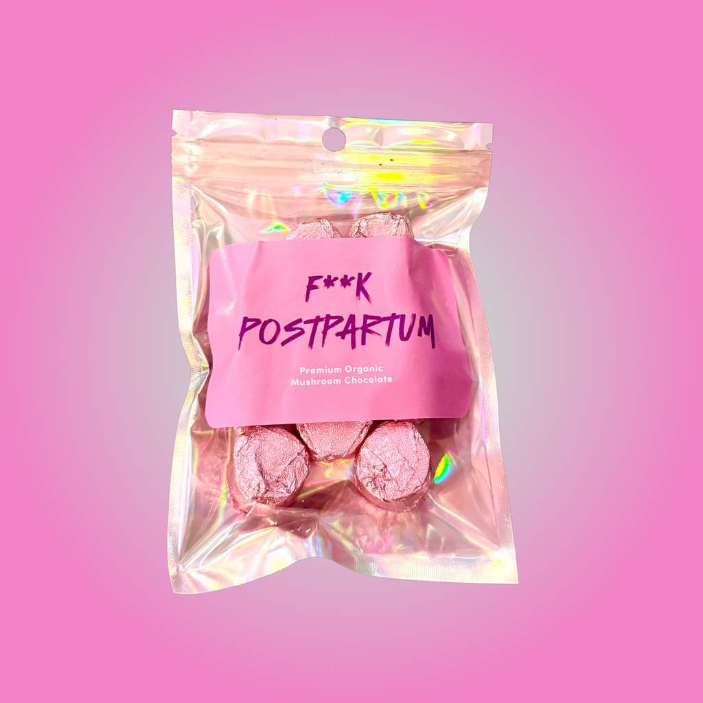 F**K POSTPARTUM. ADAPTOGENIC-MUSHROOMS. ONE MONTH MICRONUTRIENT-DOSING. (10 chocolate cups)